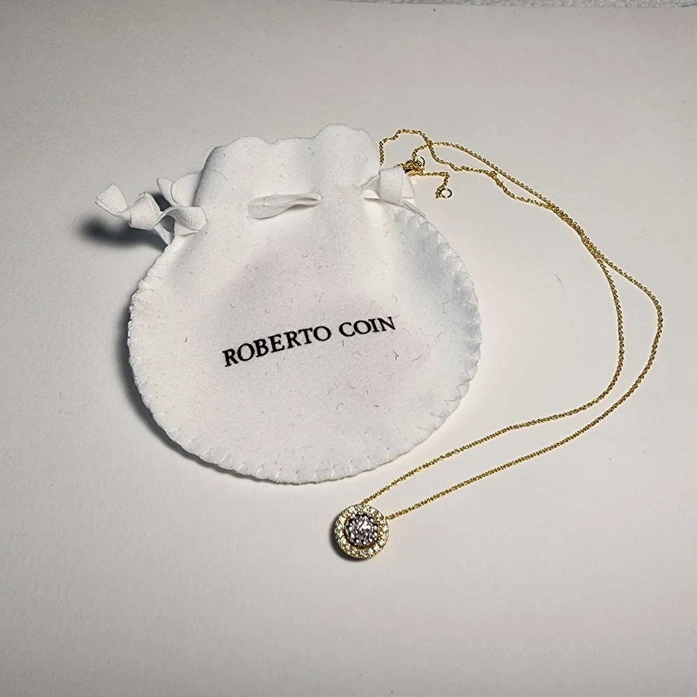 Roberto Coin Siena 18K Gold Small Dot Pave Diamond Pendant Necklace - Picture 2 of 6